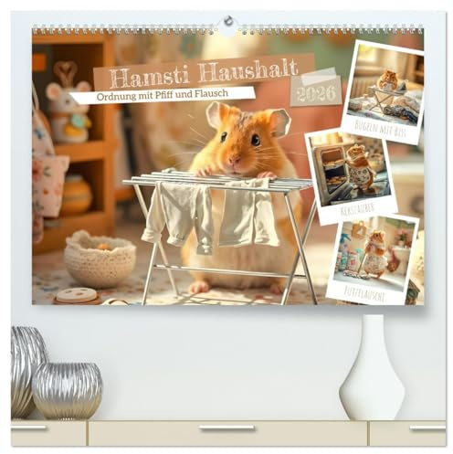 Hamsti Haushalt - Ordnung mit Pfiff und Flausch (hochwertiger Premium Wandkalender 2026 DIN A2 quer), Kunstdruck in Hochglanz: Der Haus-Hamster - Wenn Flausch auf Ordnung trifft (CALVENDO Tiere)