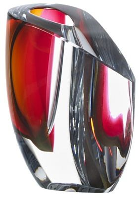 Kosta Boda Mirage Vase, Grau/Rot, Größe M
