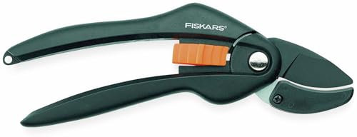 FISKARS Forbici a Incudine per Legno Secco e Duro, Diametro di Taglio 2,2 cm, Lame in Acciaio con Rivestimento Antiaderente, Lunghezza 20 cm, SingleStep, P25, Nero/Arancione