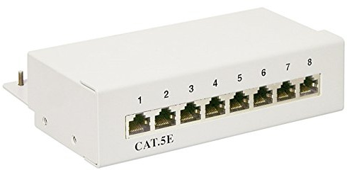goobay Patchpanel, CAT 5e, 8 Port STP geschirmt, als Mini Desktop Patchfeld für werkzeugfreie LSA Montage & Wandmontage Netzwerk Verteiler, grau - 68882