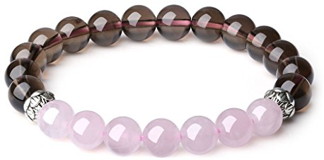 COAI Geschenkideen Damen Armband aus Rosenquarz und Rauchquarz Einfaches Armband Größe S