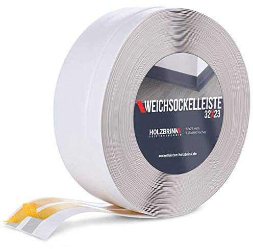 HOLZBRINK Weichsockelleiste selbstklebend PVC 32x23mm, 5 m | Küchenleiste Arbeitsplatte | Abschlussleiste selbstklebend für Badezimmer | Farbe: Aschgrau