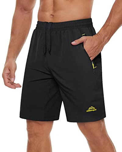 TACVASEN Beach Shorts Mens with Pockets Black Shorts Sports Running Shorts Summer Cargo Shorts for Men Elastic Waist Shorts Outdoor Breathable Shorts Black