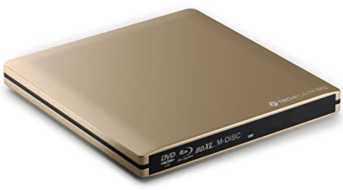techPulse120 USB 3.0 3D Externer Blu-Ray Brenner Burner M-Disc BDXL Superdrive Blueray Rom Laufwerk BD DVD CD Slim für Computer PC Notebook Ultrabook Windows MacOS Apple iMac MacBook Pro Air Alu Gold