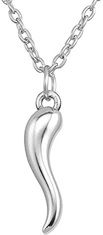 cooltime Silberfarbene Halskette mit Anhänger aus italienischem Horn, Glücksbringer-Amulett für Damen und Herren