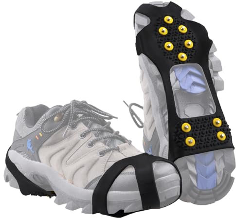 Azarxis Steigeisen für Bergschuhe, Schuhkrallen mit 10 Zähnen, Anti-Rutsch Schuhspikes Schneekette für Klettern Bergsteigen Winter Outdoor (Schwarz, S)
