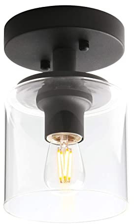 Yosoan Industrial Glass Ceiling Lights, Edison Pendant Light Fitting, Flush Ceiling Light Fixture, E27 Srew (Black)