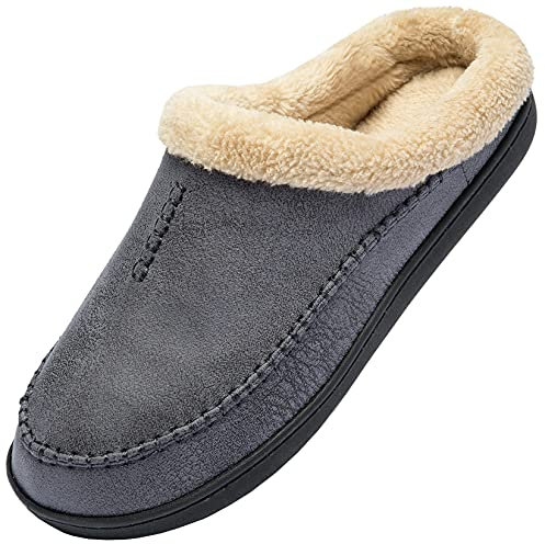 Miqieer Pantofole da Casa Uomo Invernali Calde Pantofole Memory Foam Ciabatte con Suola di Gomma Antiscivolo Interno Esterno, Grigio Scuro,41/42