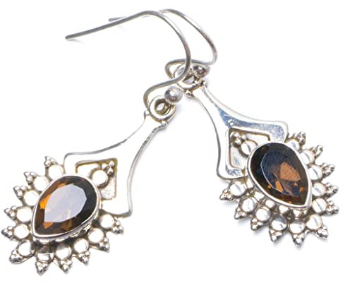 StarGems 925er Sterling Silber Smoky Quartz Einzigartig Handgefertigt Ohrringe 3,81cm Grey Y0269