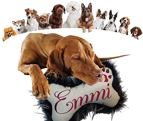 Hunde Schmusekissen Kissen in Knochenform Wildleder Imitat 20 Farben Knochen Hundeknochen XS S M L XL Name Wunschname bestickt Webpelz
