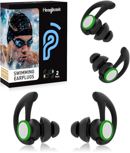 Ear Plugs for Swimming – 2 Pairs Soft Silicone Reusable Waterproof Earplugs for Adults & Men Women, Custom Fit for Swimmers Ear, Pool, Beach, Snorkeling, Surfing, Kickboard Training(Black)