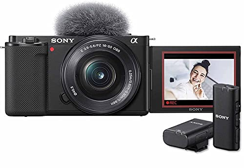 Sony Alpha ZV-E10 | APS-C spiegellose Vlog-Kamera (schwenkbarer Bildschirm für Vlogging, 4K-Video, Echtzeit-Augen-Autofokus) Schwarz + SEL1650 Objektiv + Mikrofon