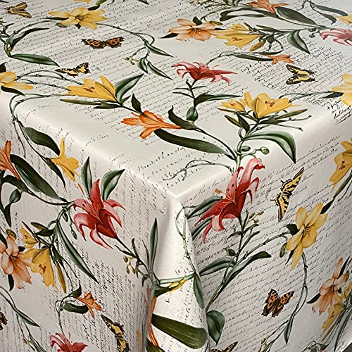 KEVKUS Wachstuch Tischdecke 06241-01 Lilien Schmetterlinge Blüten eckig rund oval (Rand: Paspel (mit Kunststoffband), 110 x 260 cm eckig Biertisch XXL)