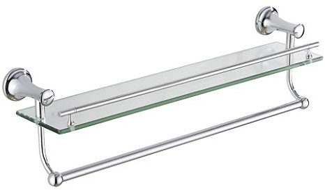 COTEN Porte-Serviette 304 Double Porte-Serviettes en Acier Inoxydable Couche Murale Salle de Bains Porte-Serviettes avec Tablette en Verre Accessoires de Bain (Taille : 50cm)