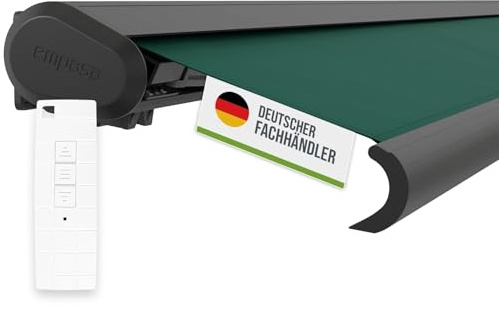 empasa elektrische Vollkassettenmarkise 'Profi' Kassettenmarkise | Gelenkarmmarkise Markise Sonnenmarkise Sonnenschutz komplett vormontiert, Farbe:grün, Größe:4.5 x 3.5 m
