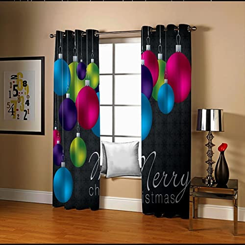 Amdxd Blackout Curtains Long, Curtain Fancy Polyester Colorful Merry Christmas And Christmas Balls Curtain For Window 214x274CM