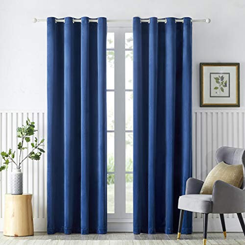 OMMATO Verdunkelungsvorhang Samt Vorhänge mit Ösen 2 Stücke Thermogardine Ösen Vorhang Schwere Verdunkelungsgardinen für Schlafzimmer Wohnzimmer 140x240 cm Navy Blau