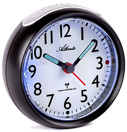 Atlanta Funkwecker ohne Ticken mit Nachtlicht Analog Schwarz - 1850-7
