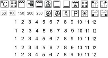 Cooker Symbol Sticker Set for Cooker Labelling (R105) (Transparent Background with Black Characters, 14 mm)