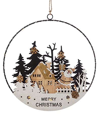 MARELIDA LED Fensterbild - Dekohänger - 10 warmweiße LED - D: 25cm - Batteriebetieb (Santa)