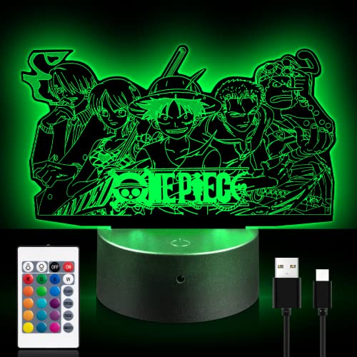 Niaetuto Lampe Ones Pieces,Veilleuse Enfant,16 Couleurs Lampe 3D,Lampes Manga,Lampes Illusion 3D avec Télécommandée,Decoration Chambre,Cadeau Fille Garçon