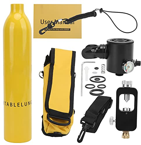 SUNGOOYUE Tauch Sauerstoff Zylinder, 0,5 L Aluminium Legierung Tragbarer Sauerstoff Tank Unterwasser-Versch Nauf Pause Zum Tauchen Tauch-Set mit Adapter (Gelbe Sauerstoffflasche + gelbe)