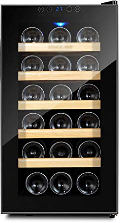 ATAAY Nevera para vinos, Enfriador de vinos para 18 Botellas, Nevera para vinos Independiente con Rayos Anti-UV/Puerta de Vidrio Templado antihielo, compresor de Alta eficiencia, luz LED