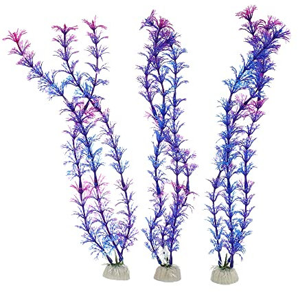 VOCOSTE 3 Stück Aquarium Kunststoff Pflanzen Künstliche Wasserpflanze für Aquarium Landschaft Dekoration Lila Blau