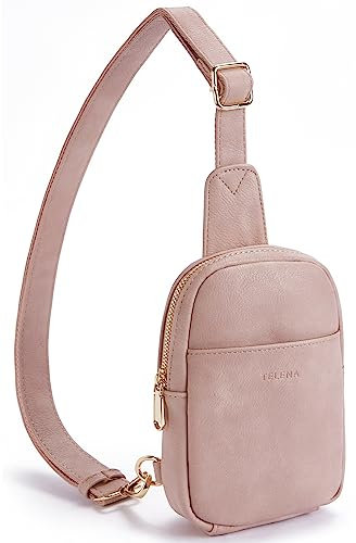Telena Klein Brusttasche Damen, Sling Bag Damen Umhängetasche Kleiner Crossbody Bag Kunstleder Schultertasche Mini, Hellrosa