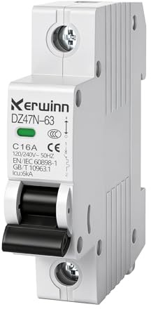 KERWINN Miniatur Leitungsschutzschalter 120V/240V AC 1-polig 16A DIN-Schienenmontage für Schiffsversorgungssysteme, Photovoltaik-Solaranlagen (C16A)