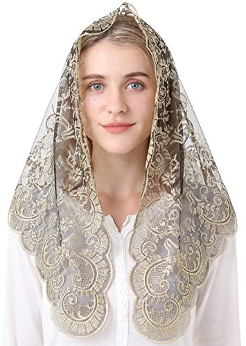 Spanish Mantilla Damen 1703 Schleier, Goldfarben/Schwarz, 37.5 Across by 19.7