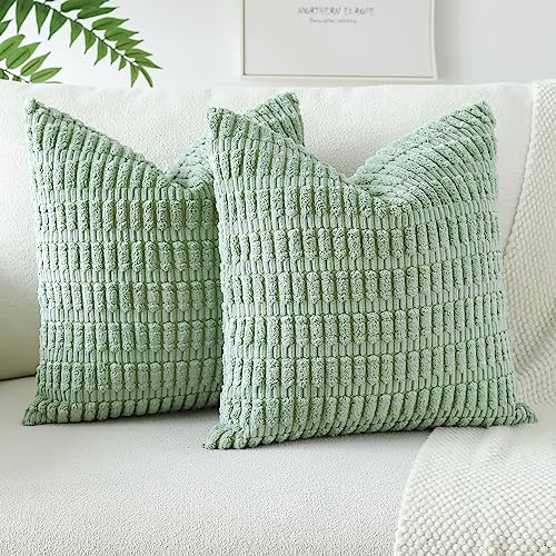 JOTOM 2er Set Kordsamt Weicher Kissenbezüge Moderne Kissenhüllen Dekorative Sofakissen Dekokissen Zierkissenbezug für Wohnzimmer Sofa Schlafzimmer Bohnengrün 55x55 cm