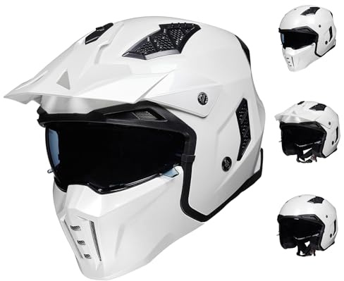 ILM Helm Motorrad Motocross Herren Damen Vintage Retro mit Visier ECE Model Z302,Weiß, S