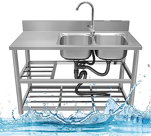Arbeitsplatzwaschbecken mit Abfluss und Fallrohr Küche Spülbecken Edelstahl Waschbecken Ausgussbecken mit Wasserhahn Lagerregale für Wäsche Hinterhof Garage Küche Restaurant. ( Color : Cold alone Righ