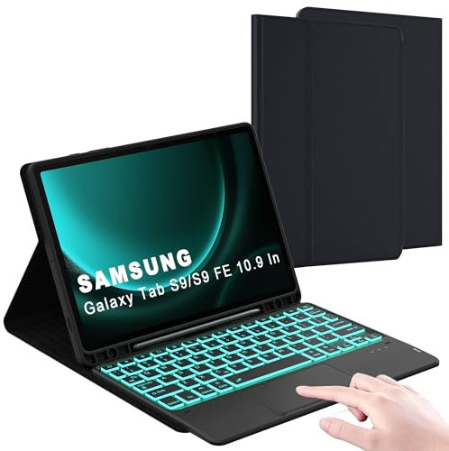 DOMEUN Universal Keyboard Case for Samsung Galaxy Tab S9 11/ S9 FE 10.9 (Wi-Fi/5G LTE) 2023 Tablet - Multi-Touch Trackpad + S Pen Holder + Silicone Back Cover + Detachable Wireless Keyboard