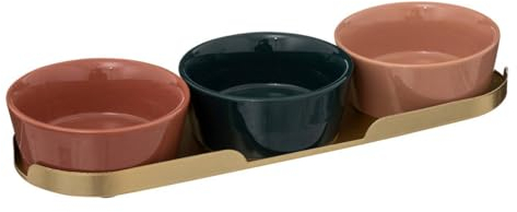 Set Apéritif 3 Ramequins en Céramique & 1 Plateau en Métal Doré - Secret de Gourmet