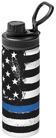 Blue Thin Line USA Flag Bouteille d'eau isotherme en acier inoxydable 18 oz pour le sport de plein air