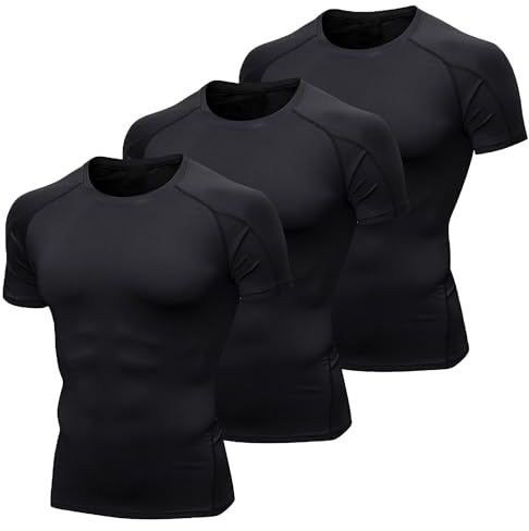 YUSHOW 3 Pack Tee Shirt Compression Homme Manches Courtes Sport Tshirt | Running Vetement de Fitness Homme Gym Compression Maillot T-Shirt Musculation Jogging