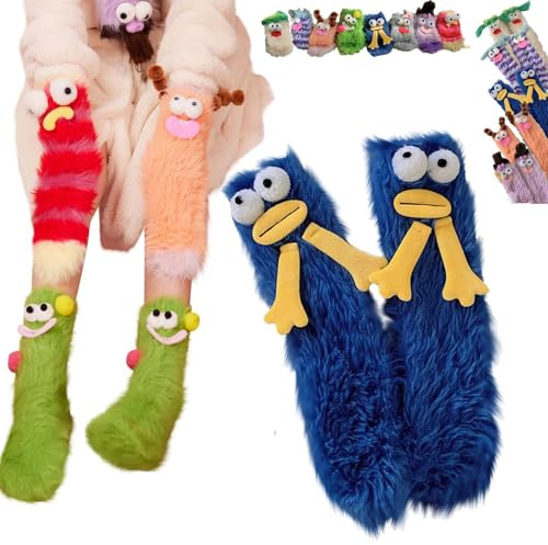 HMRigbly Warme, gemütliche, flauschige Cartoon-Monster-Socken, Korallensamt, dreidimensionale, witzige Wintersocken, flauschige Wintersocken, warme gemütliche Socken für Damen
