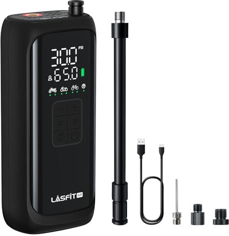 LASFIT BM1 Bike Pump, [2X Fast Inflation for Bicycle, Motorcycle] 150PSI Electric Smart Air Pump Portable Tire Inflator w/Digital Pressure Gauge, Auto Stop, Schrader Presta Valve for Road Bike, MTB