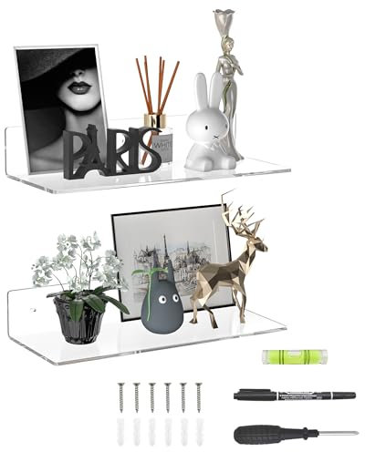 Sezanrpt Lot de 2 étagères acryliques transparentes de 38 cm pour chambre à coucher, collection, funko pop, haut-parleurs, plantes,