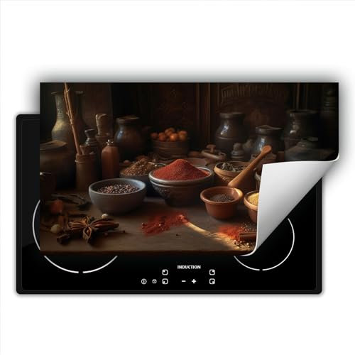 SMTDeco herdabdeckplatte Induktionsmatte herdabdeckung ceranfeld abdeckplatten für ceranfelder induktionskochfeld schutzmatte 90x52 cm Krüge Gewürze Braun