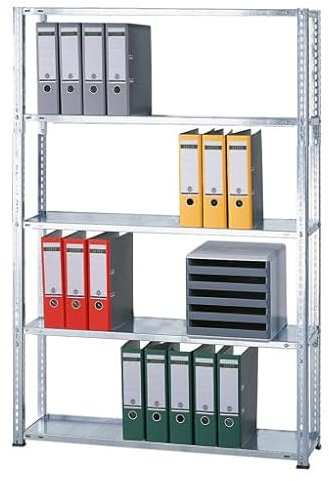 qpool24 Grundregal, Büro-Fachbodenregal Schraubsystem MULTIplus85, 1800 x 1000 x 300 mm (HxBxT), 5 Fachböden, verzinkt, ohne Anschlagleiste