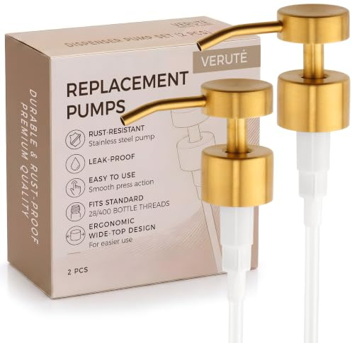 Soap Dispenser Pump | Stainless Steel Replacement | Durable, Rustproof | for Glass & Plastic Bottles with 28mm 28/400 Thread - 2 Pack (Brushed Gold)