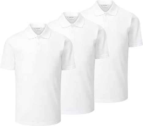 Trutex Basics 3 Pack Regular Fit, Short Sleeve School Polo Shirts for Boys and Girls (2-16 Years), Unisex Kids Polo Shirts Boys and Girls, Ideal for PE Kits - Genuine School Uniform White