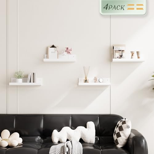 Aftermat Weiß Wandregal Ohne Bohren 4er Set, Wandboards Regalbrett Schwebendes Regal zum Kleben für Bad Büro Wohnzimmer