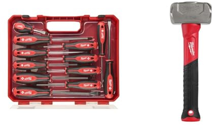 Milwaukee Set of 12 Tri-Lobe Screwdrivers 4932472003,Red & 4932478255 Hammer, 1.36 kg, Red