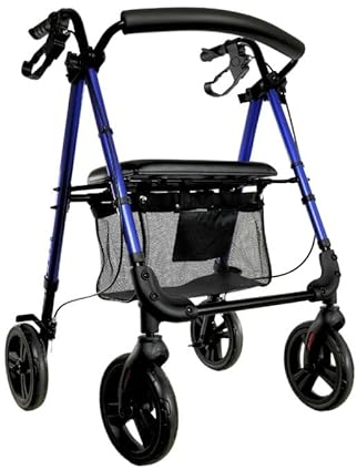 Parvum Nova Rollator – Leichter und stabiler Rollator für Senioren, faltbar und höhenverstellbar, mit Sitz, Rückenlehne, Tasche, Stockhalter, pannensicheren Rädern – nur 7,1 kg – Gehhilfe - Blau