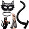 AUNGKWANG 1 Set Spitze Kunstpelz Fuchsschwanz Katze Wolf Cosplay Kostüm Set Plüschmaske Puffy Claw Handschuhe Halloween Party Geeignet für Kinder und Erwachsene