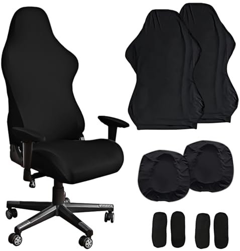LEKEFETO Lot de 2 housses de chaise de gaming - Noir - Extensible - Pour chaise de bureau - Pour ordinateur de jeu - Style racing - Chaise de bureau (noir)